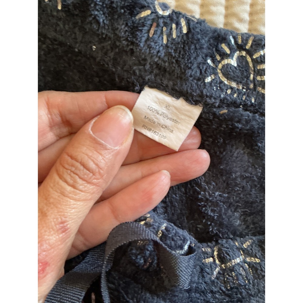 Unbranded Pajama Pants XL Navy Blue Silver Metallic Foil Heart Plush Fleece - Picture 4 of 4